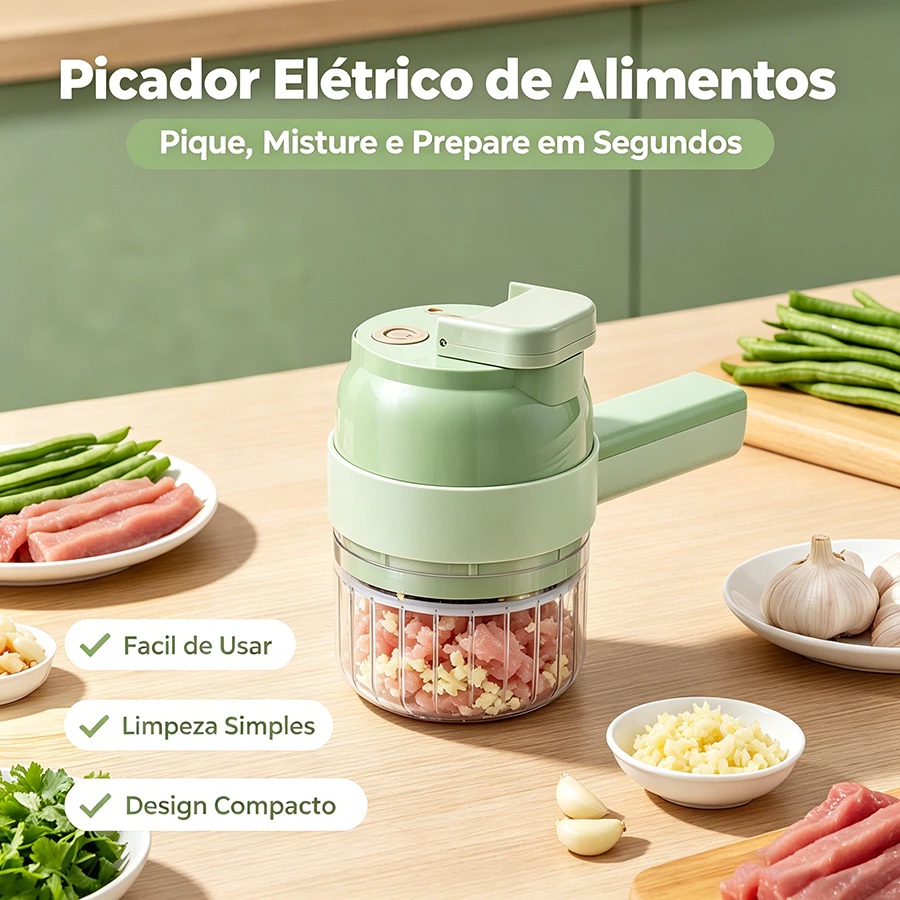 Cortador Elétrico De Legumes 4 Em 1, Sem Fio Com Carregamento USB