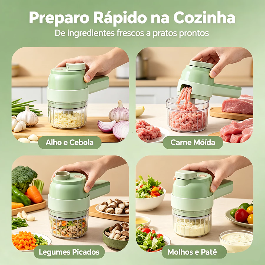 Cortador Elétrico De Legumes 4 Em 1, Sem Fio Com Carregamento USB